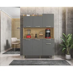 Buffet de Cuisine - GENOVA - Imitation Chêne et Gris - 6 Portes - 1 Tiroir - 121.5 cm