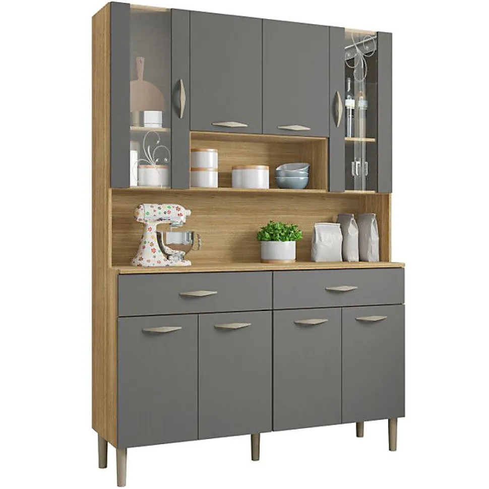 Buffet de Cuisine - GOLDEN - 8 Portes - Imitation Chêne - 2 Tiroirs - 121.4 cm de Largeur