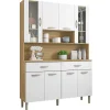 Buffet de Cuisine - GOLDEN - Imitation Chêne et Blanc - 8 Portes - 2 Tiroirs - L 121.4 cm