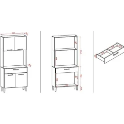 Buffet de Cuisine - KITS PARANA - 4 Portes 1 Tiroir - Blanc - Largeur 80 cm - Hauteur 180 cm