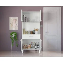 Buffet de Cuisine - KITS PARANA - 4 Portes 1 Tiroir - Blanc - Largeur 80 cm - Hauteur 180 cm
