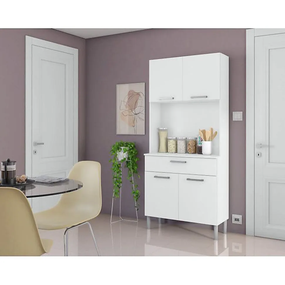 Buffet de Cuisine - KITS PARANA - 4 Portes 1 Tiroir - Blanc - Largeur 80 cm - Hauteur 180 cm