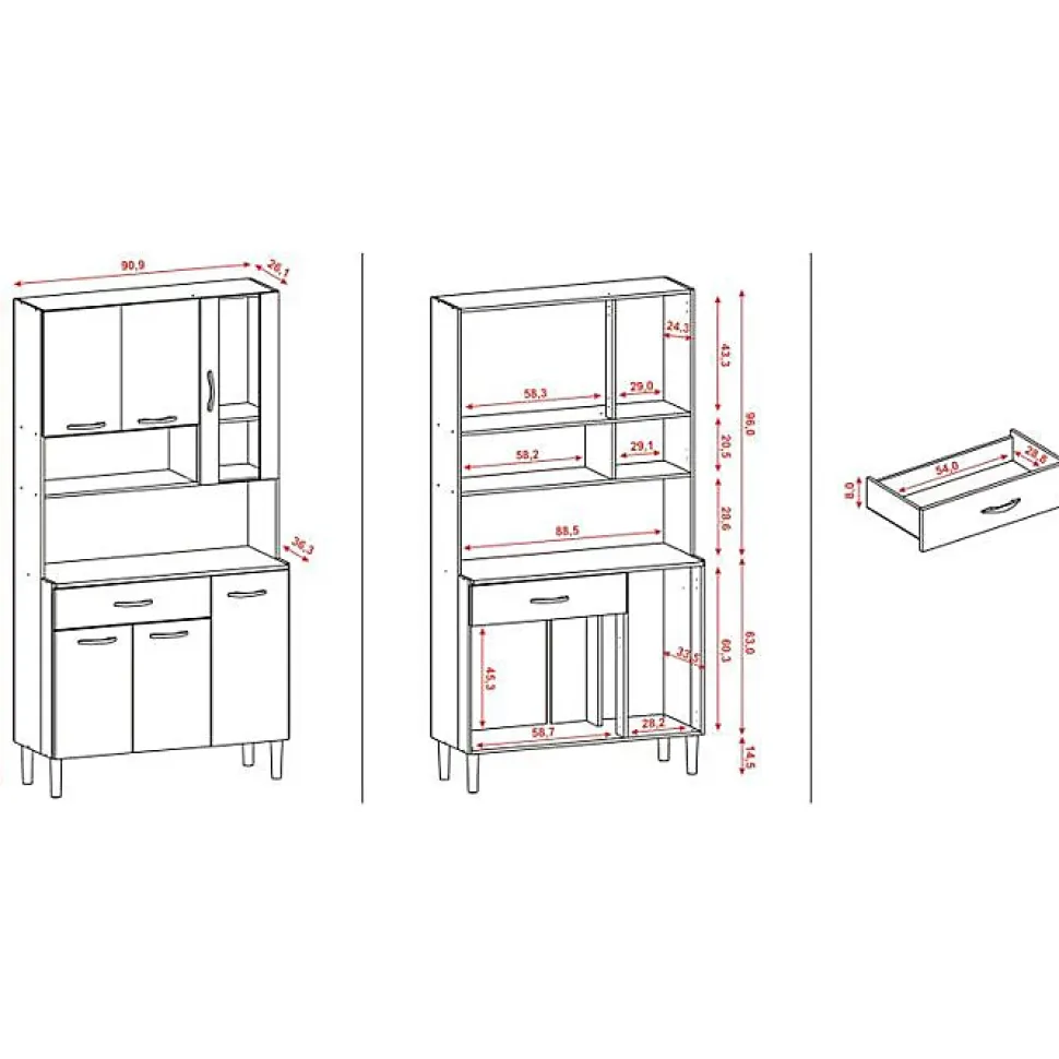 Buffet de Cuisine - KITS PARANA - 6 Portes 1 Tiroir - Imitation Chêne et Gris - Largeur 91 cm