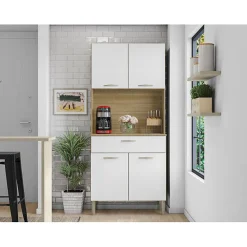 Buffet de Cuisine - KITS PARANA - Imitation Chêne et Blanc - 4 Portes - 1 Tiroir - 74.5 cm