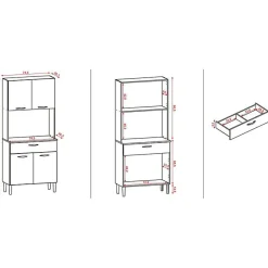 Buffet de Cuisine - KITS PARANA - Imitation Chêne et Blanc - 4 Portes - 1 Tiroir - 74.5 cm