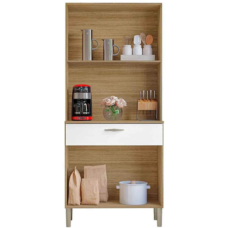 Buffet de Cuisine - KITS PARANA - Imitation Chêne et Blanc - 4 Portes - 1 Tiroir - 74.5 cm