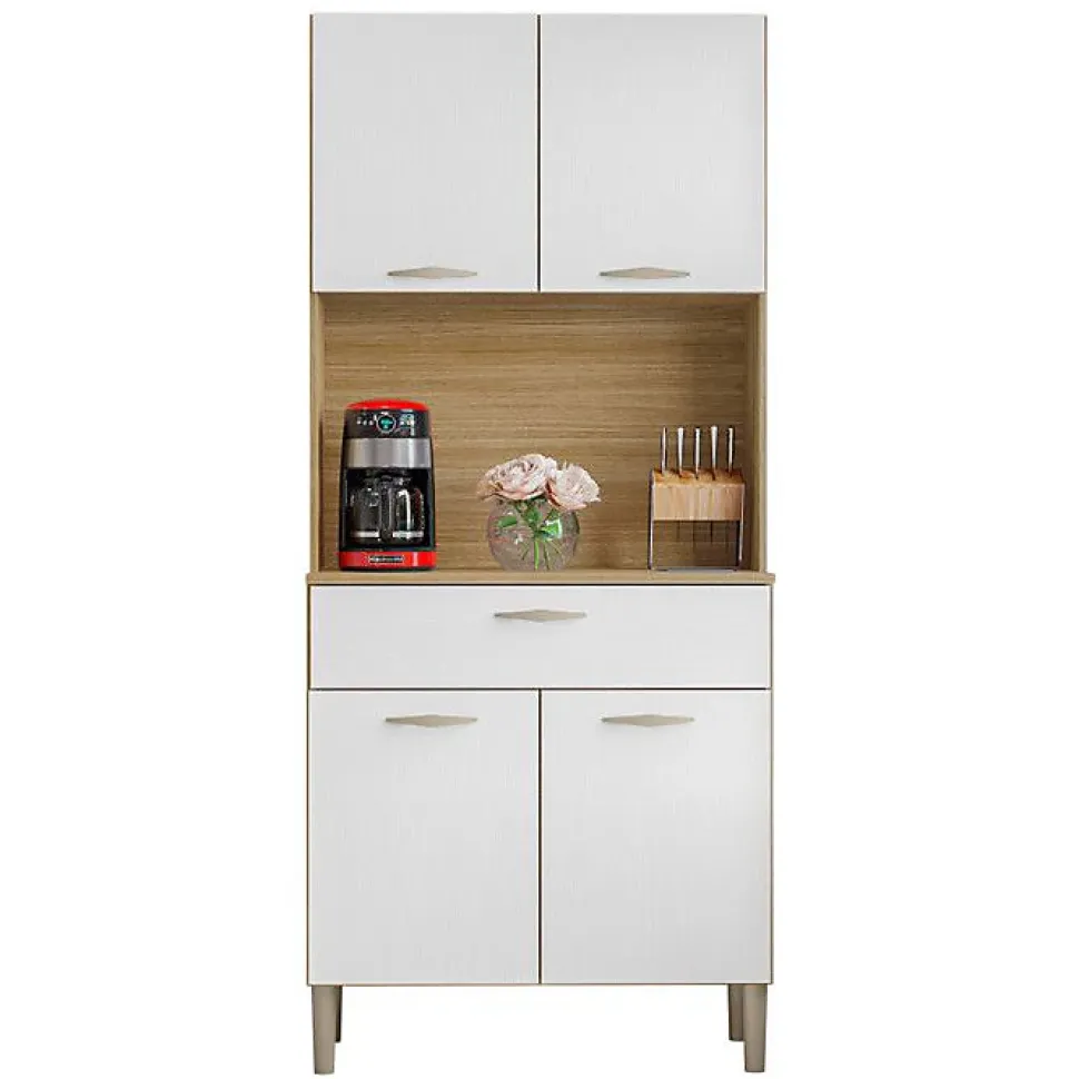 Buffet de Cuisine - KITS PARANA - Imitation Chêne et Blanc - 4 Portes - 1 Tiroir - 74.5 cm