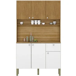 Buffet de Cuisine 6 Portes 1 Tiroir Chêne et Blanc 7 Niches L 111 H 185 P 39.3 cm - L 111 x l 39.3 x H 185 cm