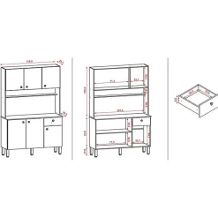 Buffet de Cuisine 6 Portes 1 Tiroir Chêne et Blanc 7 Niches L 111 H 185 P 39.3 cm - L 111 x l 39.3 x H 185 cm