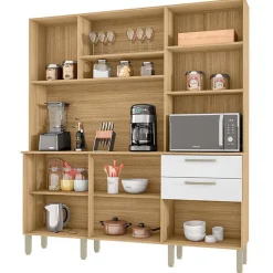 Buffet de Cuisine 6 Portes 2 Tiroirs Chêne et Blanc L 180.2 H 198 P 38.8 cm - L 180.2 x l 38.8 x H 198 cm