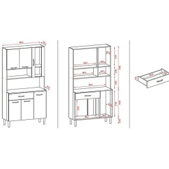 Buffet de Cuisine 6 Portes 1 Tiroir Chêne et Blanc L 90.9 H 173.5 P 36.3 cm - L 90.9 x l 36.3 x H 173.5 cm