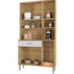Buffet de Cuisine 6 Portes 1 Tiroir Chêne et Blanc L 90.9 H 173.5 P 36.3 cm - L 90.9 x l 36.3 x H 173.5 cm