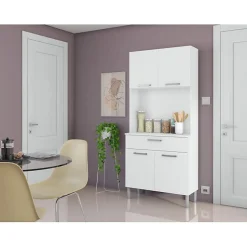 Buffet de Cuisine 4 Portes 1 Tiroir Blanc 3 Niches L 80 H 180 P 36.3 cm - L 80 x l 36.3 x H 180 cm