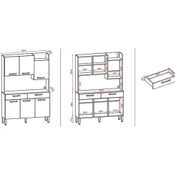 Buffet de Cuisine 6 Portes 2 Tiroirs Noyer Blanc 10 Niches L 132 H 186 P 38.8 cm - L 132 x l 38.8 x H 186 cm