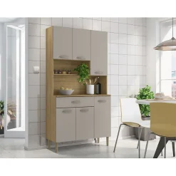 Buffet de Cuisine 6 Portes 1 Tiroir Chêne Taupe 7 Niches L 90.9 H173.5 P 36.3 cm - L 90.9 x l 36.3 x H 173.5 cm