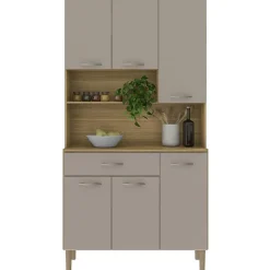 Buffet de Cuisine 6 Portes 1 Tiroir Chêne Taupe 7 Niches L 90.9 H173.5 P 36.3 cm - L 90.9 x l 36.3 x H 173.5 cm