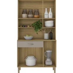 Buffet de Cuisine 6 Portes 1 Tiroir Chêne Taupe 7 Niches L 90.9 H173.5 P 36.3 cm - L 90.9 x l 36.3 x H 173.5 cm