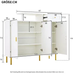 Buffet de Cuisine 3 Portes et Tiroir, Pieds Métalliques, Meuble de Rangement pour Salon Moderne - Blanc 120x35x92 cm