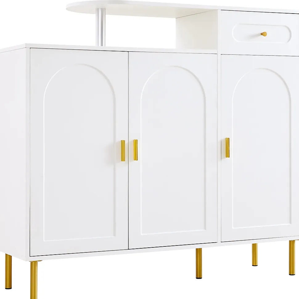 Buffet de Cuisine 3 Portes et Tiroir, Pieds Métalliques, Meuble de Rangement pour Salon Moderne - Blanc 120x35x92 cm
