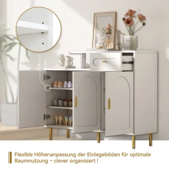 Buffet de Cuisine 3 Portes et Tiroir, Pieds Métalliques, Meuble de Rangement pour Salon Moderne - Blanc 120x35x92 cm