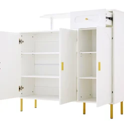 Buffet de Cuisine 3 Portes et Tiroir, Pieds Métalliques, Meuble de Rangement pour Salon Moderne - Blanc 120x35x92 cm