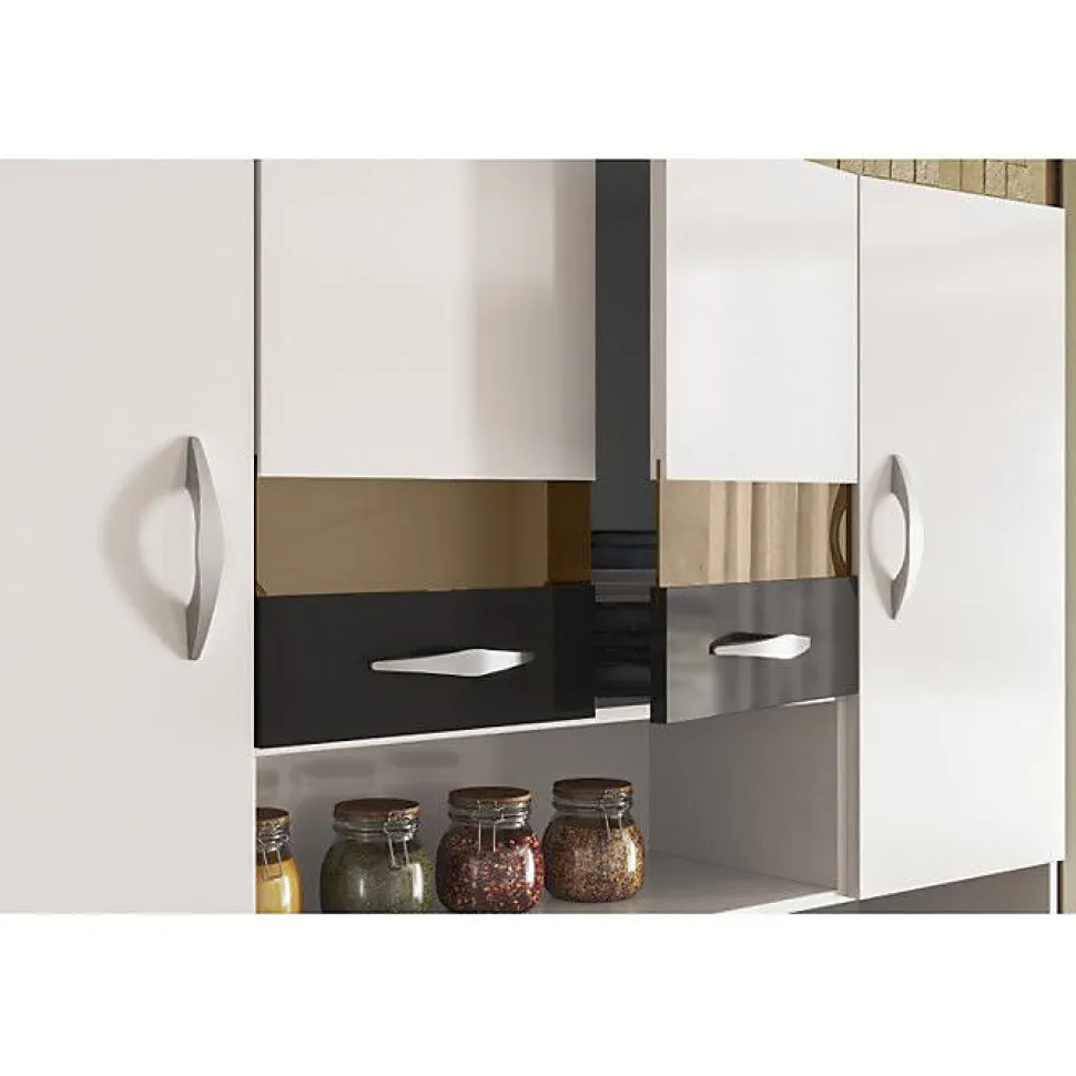 Buffet de Cuisine - Vogue - 8 Portes - 2 Tiroirs - 9 Niches - Blanc et Noir - L 122.5 cm H 176 cm