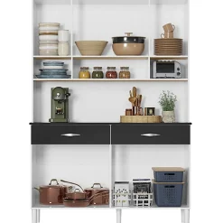 Buffet de Cuisine - Vogue - 8 Portes - 2 Tiroirs - 9 Niches - Blanc et Noir - L 122.5 cm H 176 cm