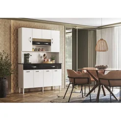 Buffet de Cuisine - Vogue - 8 Portes - 2 Tiroirs - 9 Niches - Blanc et Noir - L 122.5 cm H 176 cm