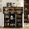 Buffet de Cuisine avec Éclairage LED Réglable et 3 Portes en Verre - Meuble de Rangement - Panneaux de Particules - Blanc/Noir