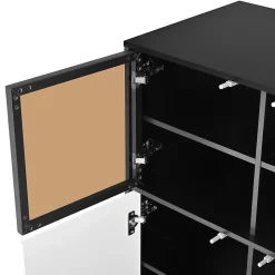 Buffet de Cuisine avec Éclairage LED Réglable et 3 Portes en Verre - Meuble de Rangement - Panneaux de Particules - Blanc/Noir