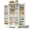 Buffet de Cuisine avec LED Détecteur, 2 Portes avec Étagères Réglables et Supports de Portes - Blanc - 120x60x40 cm