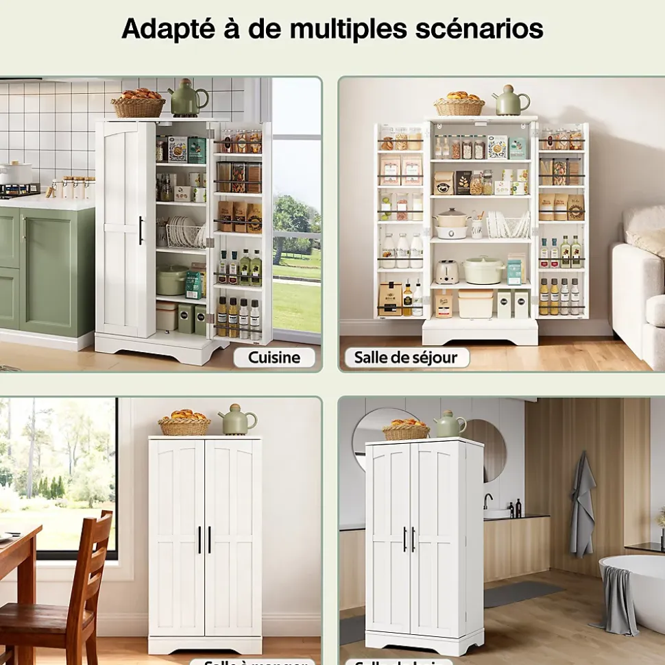 Buffet de Cuisine avec LED Détecteur, 2 Portes avec Étagères Réglables et Supports de Portes - Blanc - 120x60x40 cm
