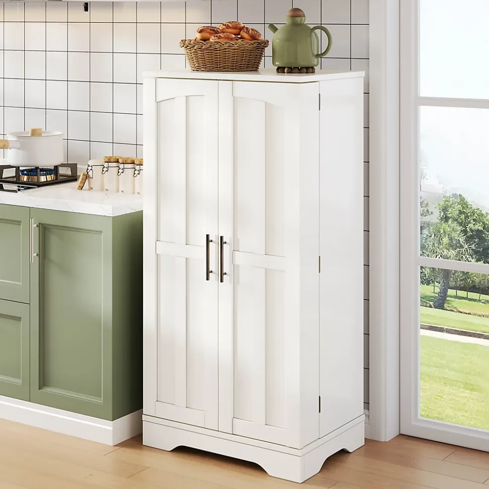 Buffet de Cuisine avec LED Détecteur, 2 Portes avec Étagères Réglables et Supports de Portes - Blanc - 120x60x40 cm