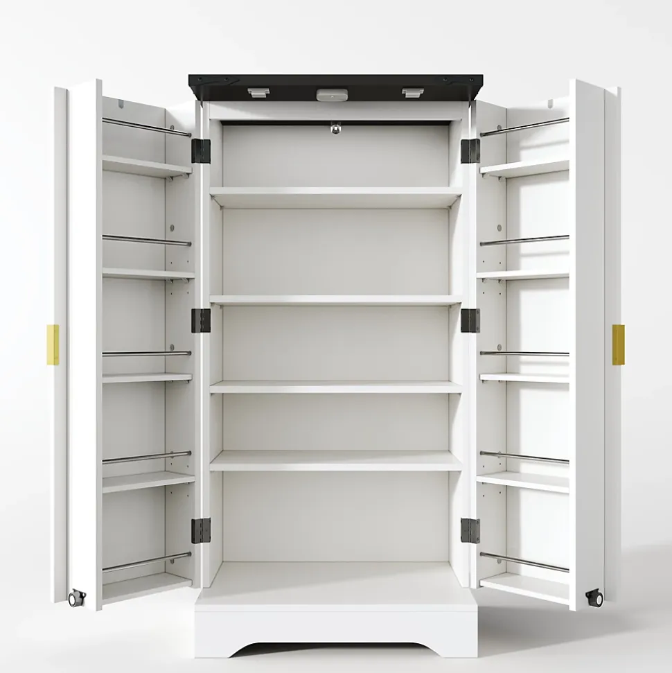 Buffet de Cuisine avec Portes et Étagères Réglables, Meuble de Cuisine avec Éclairage LED - Blanc - 60,5x40x120 cm