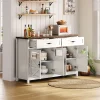 Buffet de Cuisine avec Rangement, 4 Portes et 2 Tiroirs Spacieux, Meuble pour Salle à Manger en MDF 140x39x90 cm - Blanc