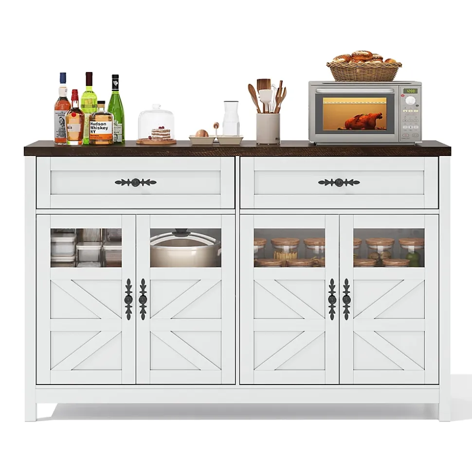 Buffet de Cuisine avec Rangement, 4 Portes et 2 Tiroirs Spacieux, Meuble pour Salle à Manger en MDF 140x39x90 cm - Blanc