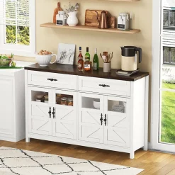 Buffet de Cuisine avec Rangement, 4 Portes et 2 Tiroirs Spacieux, Meuble pour Salle à Manger en MDF 140x39x90 cm - Blanc