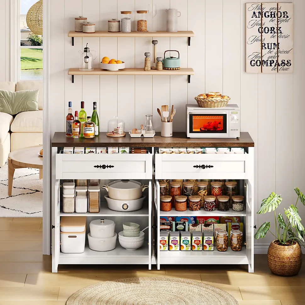 Buffet de Cuisine avec Rangement, 4 Portes et 2 Tiroirs Spacieux, Meuble pour Salle à Manger en MDF 140x39x90 cm - Blanc
