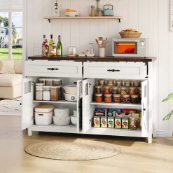 Buffet de Cuisine avec Rangement, 4 Portes et 2 Tiroirs Spacieux, Meuble pour Salle à Manger en MDF 140x39x90 cm - Blanc
