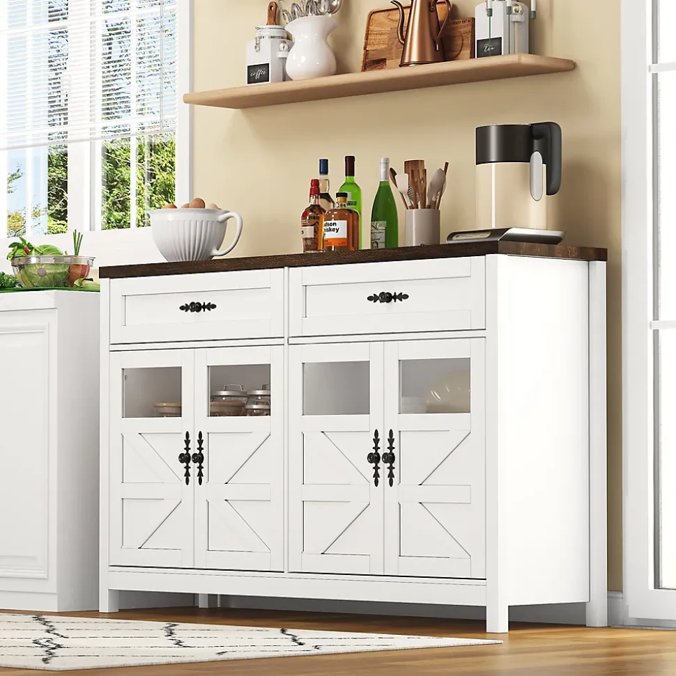 Buffet de Cuisine avec Rangement, 4 Portes et 2 Tiroirs Spacieux, Meuble pour Salle à Manger en MDF 140x39x90 cm - Blanc