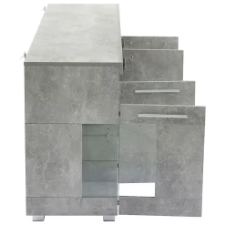 Buffet de Cuisine Bar avec 3 Compartiments et LED - Meuble Salon Moderne MDF et Verre Trempé, Gris Ciment - 140x40x70 cm