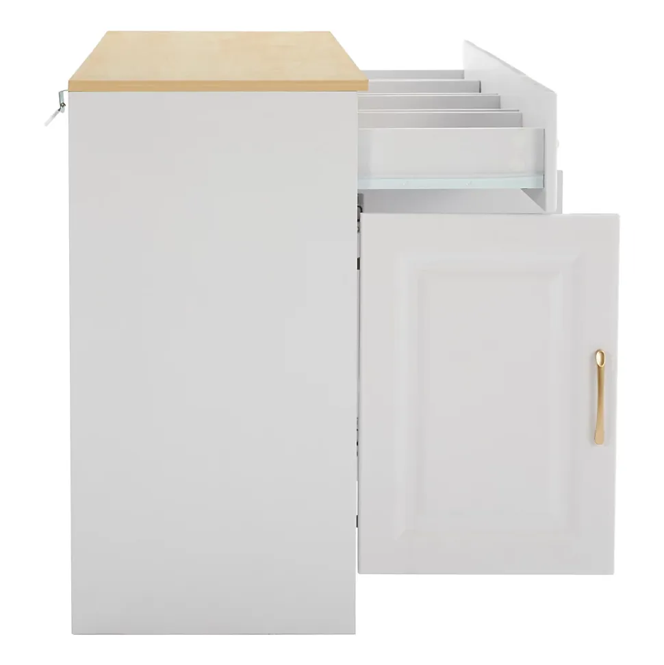 Buffet de Cuisine Bar avec 4 Tiroirs et 4 Portes Coulissantes, Rangement Style Ferme Moderne, Blanc et Chêne - 140x40x75 cm