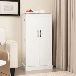 Buffet de Cuisine Bas 60x40x120CM-1 Etagère à 5 Niveaux et 2 Portes à 12 Etagères,Blanc