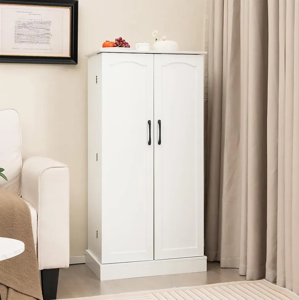 Buffet de Cuisine Bas 60x40x120CM-1 Etagère à 5 Niveaux et 2 Portes à 12 Etagères,Blanc
