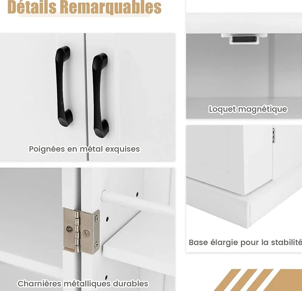 Buffet de Cuisine Bas 60x40x120CM-1 Etagère à 5 Niveaux et 2 Portes à 12 Etagères,Blanc