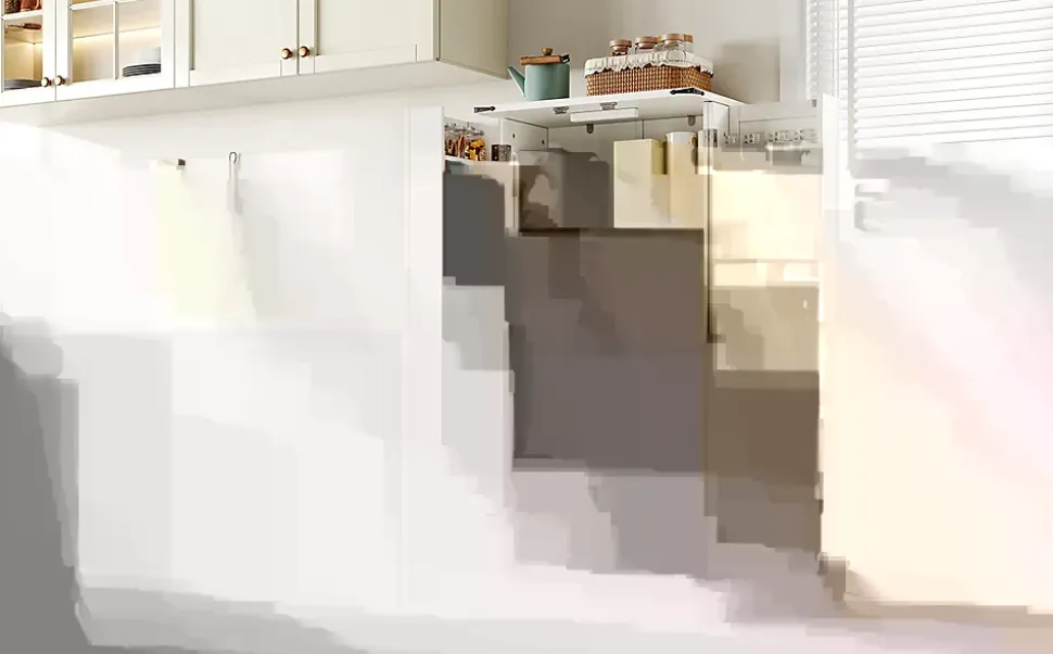Buffet de cuisine blanc 128,5 cm, LED, 2 portes battantes, étagères réglables, pratique pour salle a manger ou salon