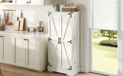 Buffet de cuisine blanc 128,5 cm, LED, 2 portes battantes, étagères réglables, pratique pour salle a manger ou salon