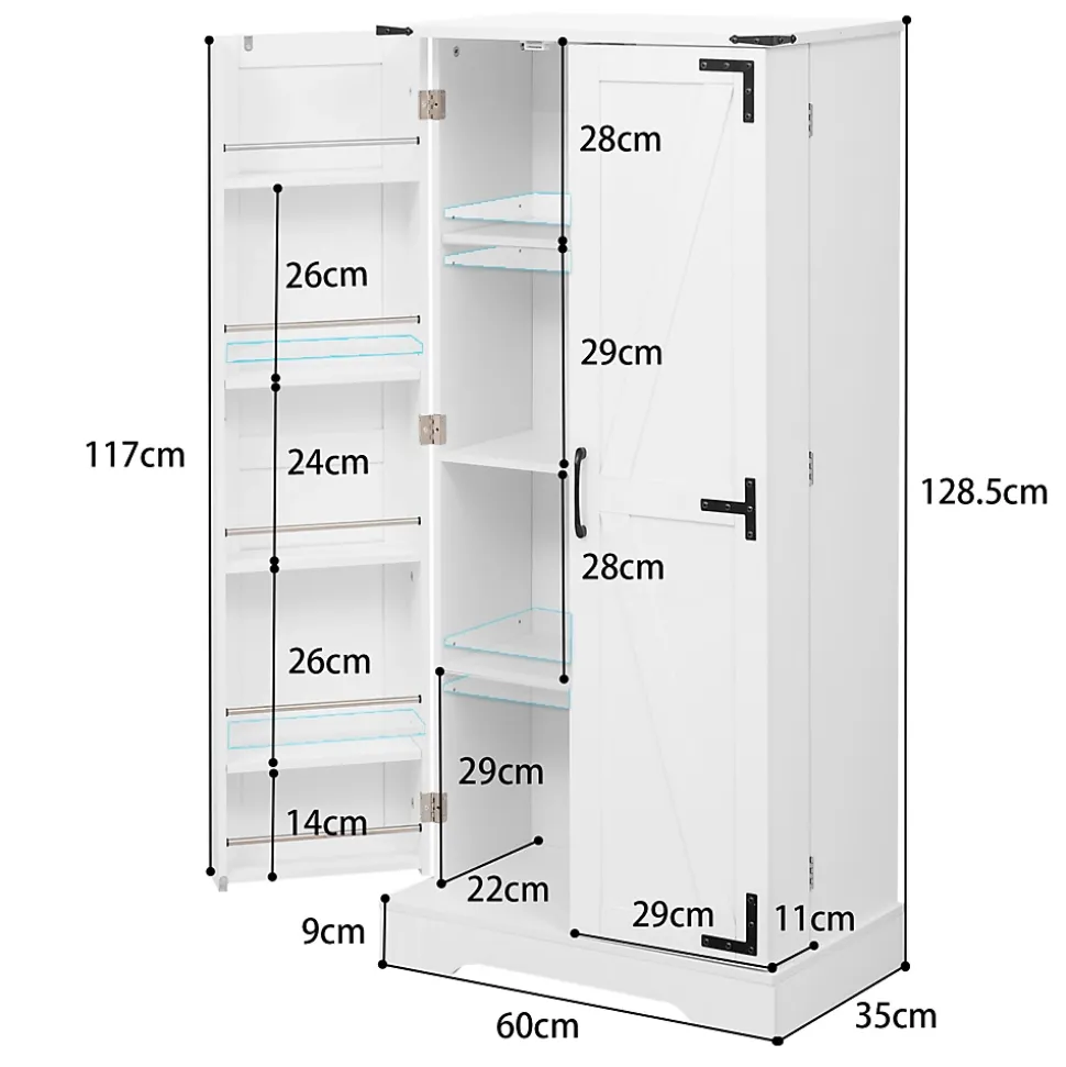 Buffet de cuisine blanc 128,5 cm, LED, 2 portes battantes, étagères réglables, pratique pour salle a manger ou salon