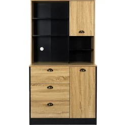 Buffet de cuisine Chef - Hauteur 169 cm - Bois et Noir