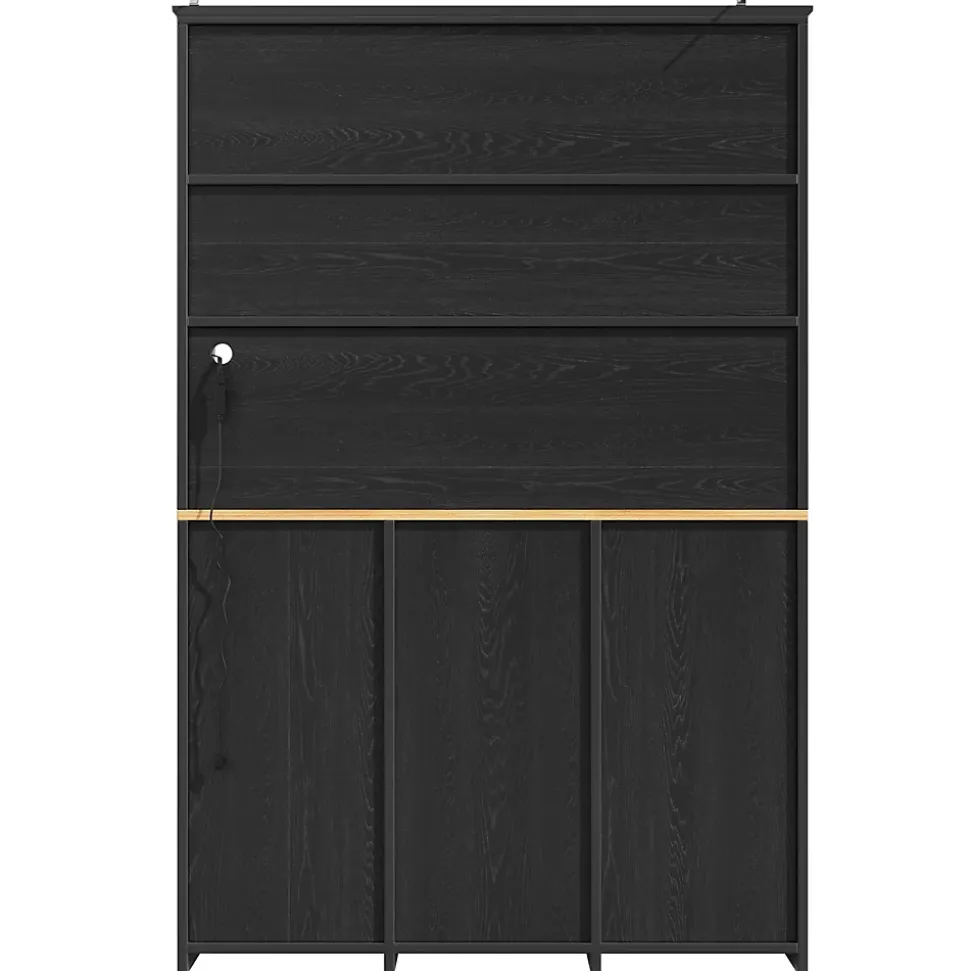 Buffet de Cuisine Haut avec Multiples Compartiments et Étagères Réglables pour Vaisselle et Snacks, MDF Noir 120x40x180 cm